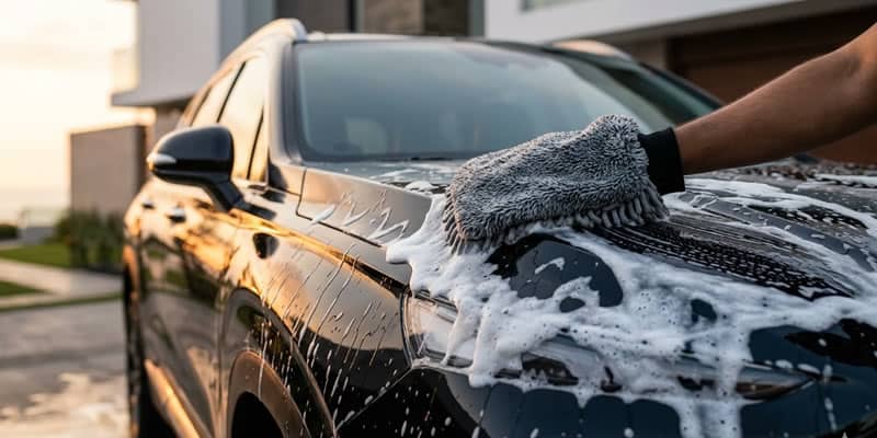 Persona lavando el exterior de un automóvil