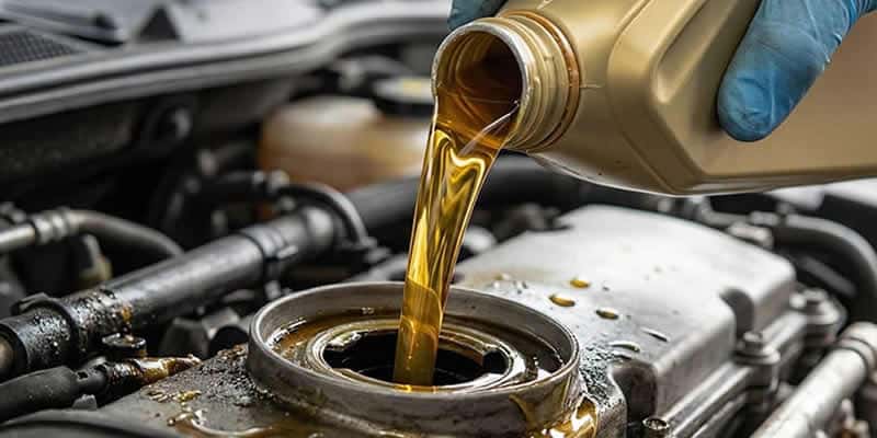 añadiendo aceite 20w 50 en el motor de un auto