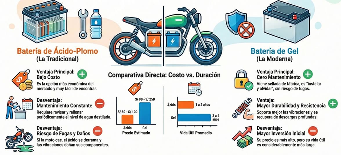baterias de acido vs baterias de gel para motos comparativa diferencias y beneficios en el mercado peruano