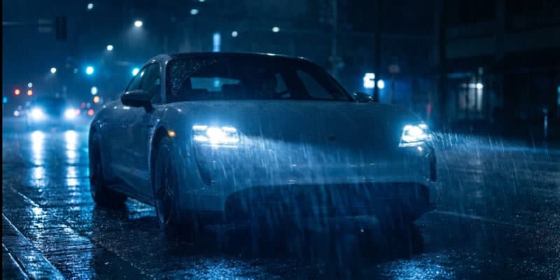 focos led para auto en la lluvia